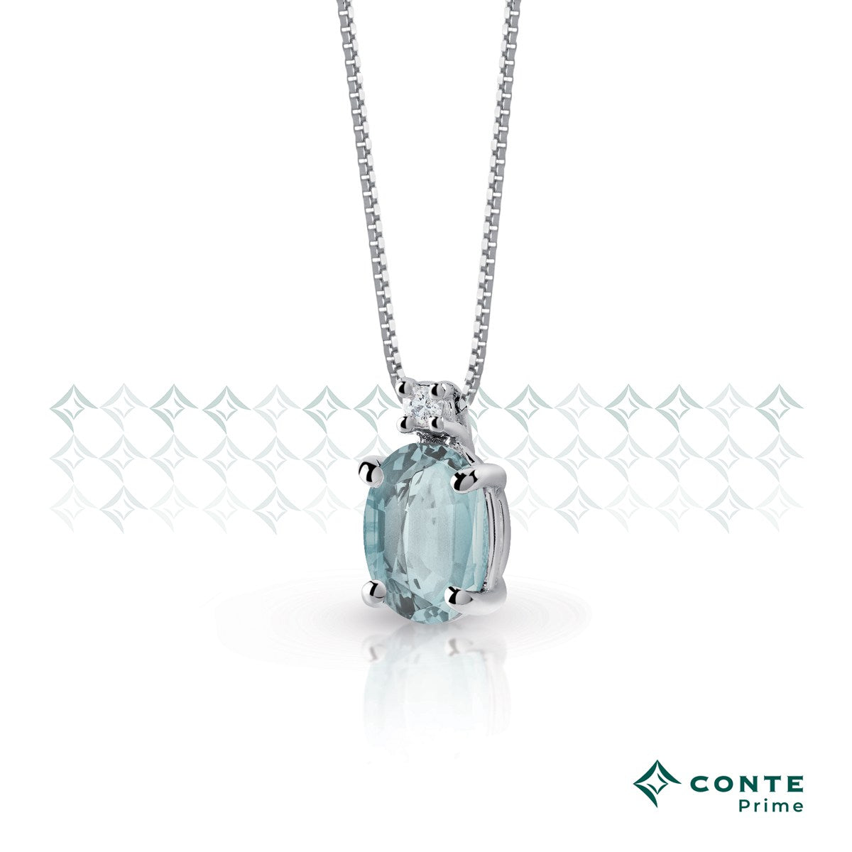 Collana oro bianco, acquamarina e diamante CONTE