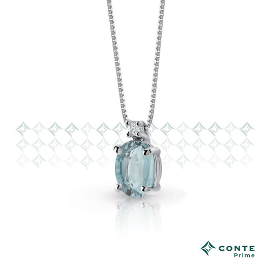 Collana oro bianco, acquamarina e diamante CONTE